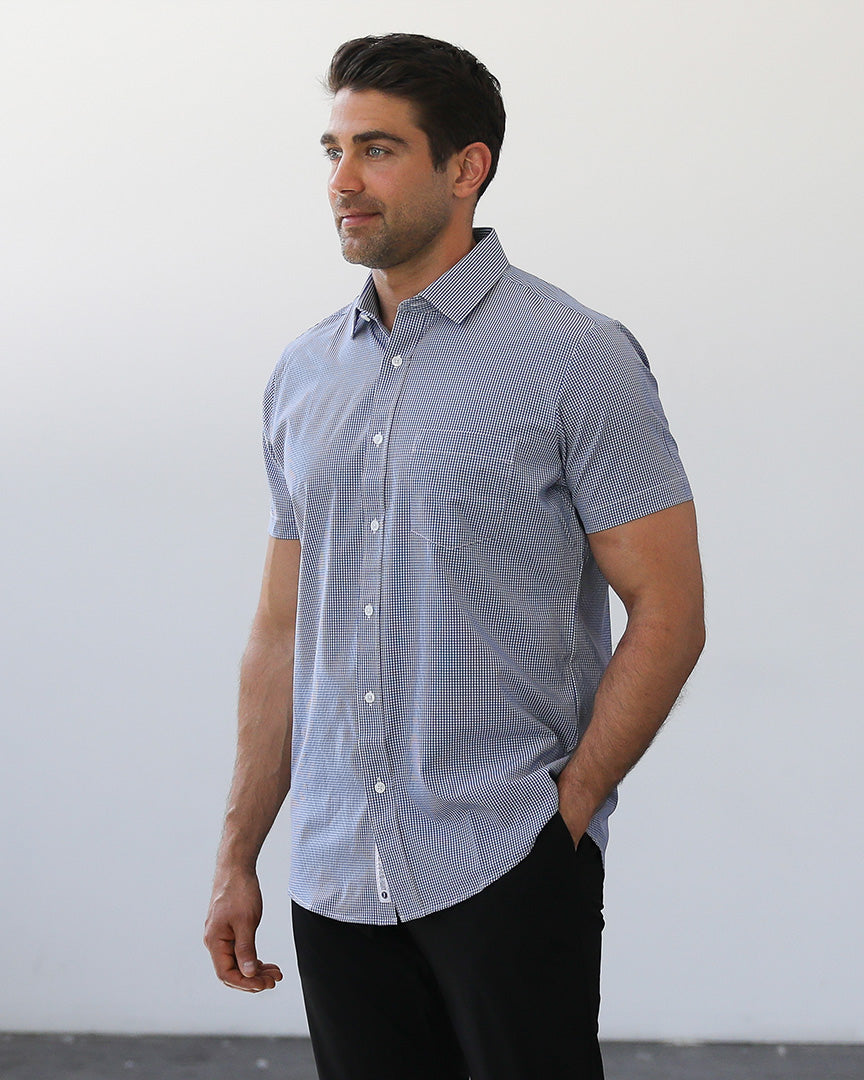 Phenom Classic Navy Plaid Short Sleeve Dress Shirt